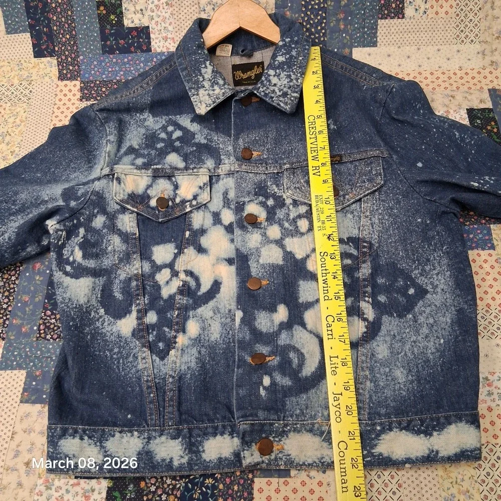 Vintage Wrangler Denim Trucker Jacket Upcycled‎ Reworked Bleached Size 42